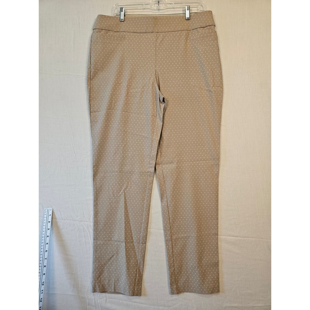 Liz Claiborne Lisa Ankle Pants Tan White Diamond Dot Pull On Trousers Womens 14